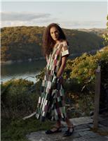 Pure Cotton Geometric V-Neck Midi Shirt Dress