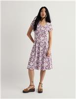 Cotton Rich Floral V-Neck Waisted Dress