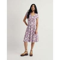 Seasalt Cornwall Cotton Rich Floral V-Neck Waisted Dress Purple Mix