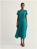 Pure Linen V-Neck Midi Shirt Dress