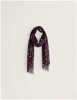 Modal Rich Floral Fringed Scarf with Linen