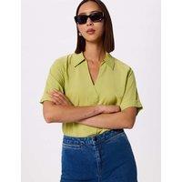 Whistles Sasha Collared V-Neck Shirt Light Green