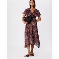 Whistles Leopard Print Cape Sleeve Midi Tea Dress Purple Mix