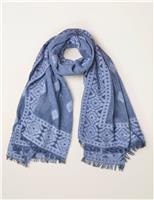Cotton Rich Jacquard Geometric Fringed Scarf