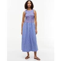 Tommy Hilfiger Pure Cotton Smocked Midi Waisted Dress Blue Mix