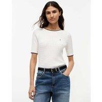 Tommy Hilfiger Pure Cotton Cable Knit Slash Neck Knitted Top Ivory