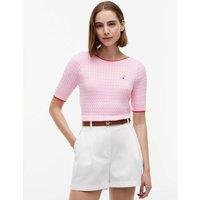 Tommy Hilfiger Pure Cotton Cable Knit Slash Neck Knitted Top Pink