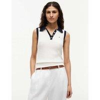 Tommy Hilfiger Pure Cotton Cable Knit Polo Knitted Vest Ivory