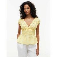 Tommy Hilfiger V-Neck Tie Detail Top with Linen Yellow