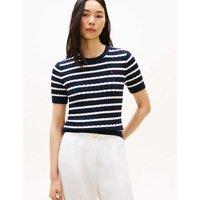 Tommy Hilfiger Pure Cotton Cable Knit Striped Knitted Top Navy Mix