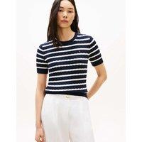 Tommy Hilfiger Pure Cotton Cable Knit Striped Knitted Top Navy Mix