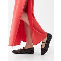 ACCESSORIZE Mesh Embellished Flat Mary Jane Ballet Pumps Black