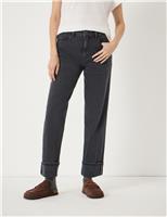 HUSH Mid Rise Straight Leg Turn Up Jeans Black