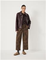 HUSH Pure Cotton Leopard Print Barrel Leg Trousers Brown Mix