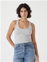 HUSH Cotton Rich Ribbed Scoop Neck Vest Top Brown