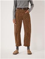 HUSH Cotton Rich Leopard Print Barrel Leg Trousers Brown Mix