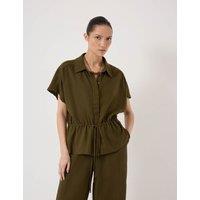 HUSH Linen Blend Short Sleeve Waisted Shirt Khaki