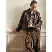 HUSH Leather Collared Jacket Dark Red