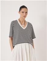 Cotton Rich Striped Draped T-Shirt