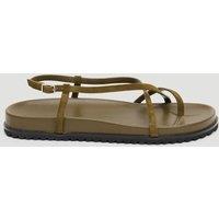 HUSH Leather Strappy Footbed Flat Sandals Olive