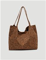 HUSH Pure Cotton Leopard Print Oversized Tote Bag Brown Mix