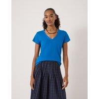 HUSH Pure Cotton Textured V-Neck T-Shirt Bright Blue