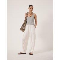 HUSH Linen Blend Barrel Leg Trousers White