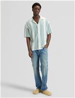 Lee Regular Fit Linen Rich Striped Short Sleeve Shirt Green Mix