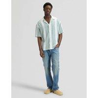 Lee Regular Fit Linen Rich Striped Short Sleeve Shirt Green Mix