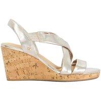 Dune London Wide Fit Leather Metallic Wedge Sandals Silver