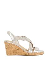 Dune London Wide Fit Leather Metallic Wedge Sandals Silver