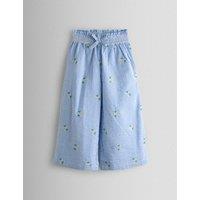 JoJo Maman Bb Relaxed Pure Cotton Striped Floral Trousers (6 Mths-7 Yrs) Mid Blue