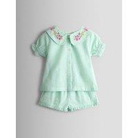 JoJo Maman Bb Pure Cotton Woven Striped Floral Pyjamas (1-7 Years) Light Green