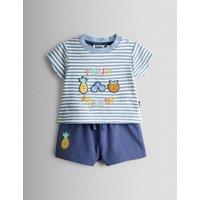 JoJo Maman Bb 2 Piece Pure Cotton Fruit Top & Bottom Outfit (0-4 Yrs) Navy Mix