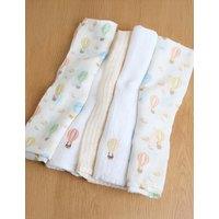 JoJo Maman Bb 5 Pack Pure Cotton Hot Air Ballon Muslins Natural Mix