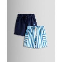 JoJo Maman Bb 2 Pack Pure Cotton Striped & Plain Shorts (6 Mths-7 Yrs) Multi