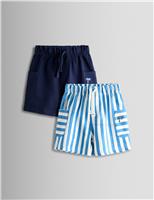 2 Pack Pure Cotton Striped & Plain Shorts (6 Mths-7 Yrs)