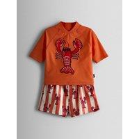 JoJo Maman Bb 2 Piece Lobster Long Sleeve Rash Vest Set (6 Mths - 6 Yrs) Orange Mix