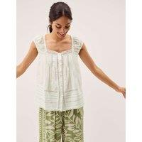Monsoon Pure Cotton Broderie Square Neck Blouse Ivory