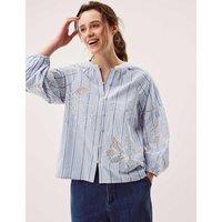 Monsoon Pure Cotton Embroidered Striped Blouse Blue Mix