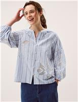 Pure Cotton Embroidered Striped Blouse