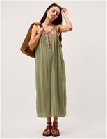Monsoon Embroidered Square Neck Sleeveless Jumpsuit Green