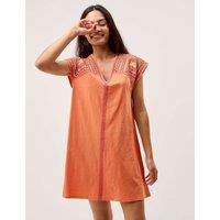Monsoon Pure Cotton Embroidered Mini Kaftan Dress Orange