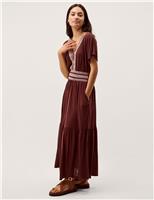 Pure Modal Embroidered Midi Tiered Dress