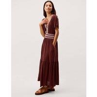 Monsoon Pure Modal Embroidered Midi Tiered Dress Brown