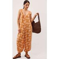 Monsoon Floral V-Neck Sleeveless Jumpsuit Orange Mix
