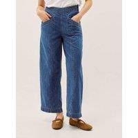 Monsoon High Waisted Wide Leg Cropped Jeans Blue Denim