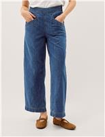 Monsoon High Waisted Wide Leg Cropped Jeans Blue Denim