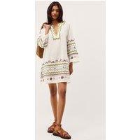 Monsoon Pure Cotton Embroidered V-Neck Relaxed Tunic Ivory