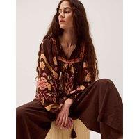 Monsoon Floral Notch Neck Blouse Chocolate